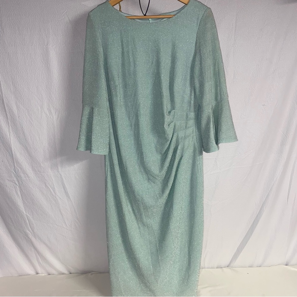 J. Howard Sparkling Glittery Seafoam Mint Green 1/2 Bell Sleeve Dress, Size 14W